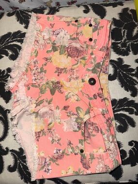 BONGO Pink Coral Floral Denim Jean Shorts